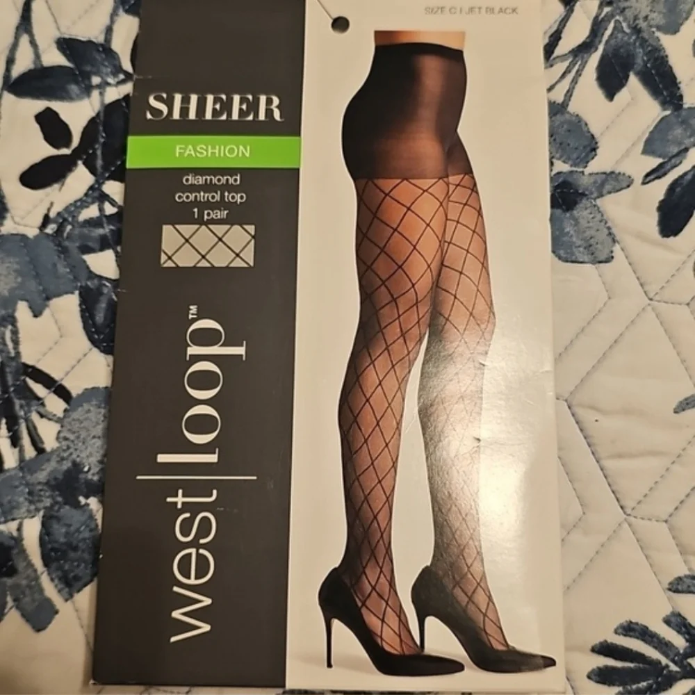 3 Pair Women's Tights Bundle Size M Black Sheer Fishnet Patterned Hosiery NWT